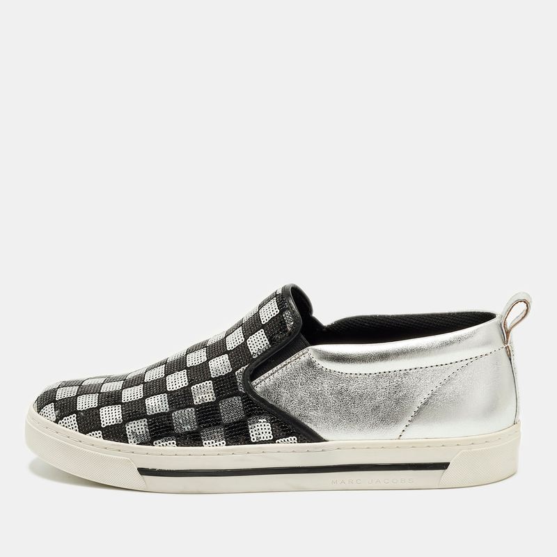 Marc Jacobs Mercer Size 41 Black/Silver Leather And Sequin Satin Slip On